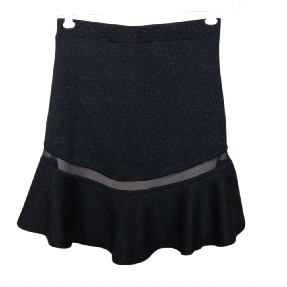 Alice + Olivia Black Metallic Mesh Ruffle mini Skirt size small